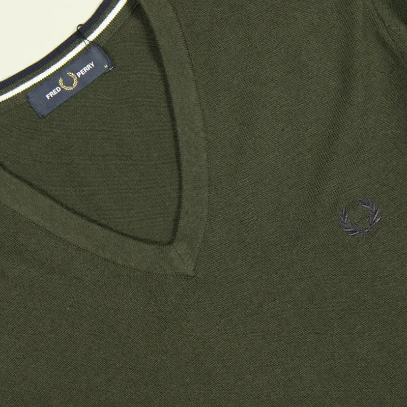 Fred Perry Classic V Neck Jumper - Hunting Green-1